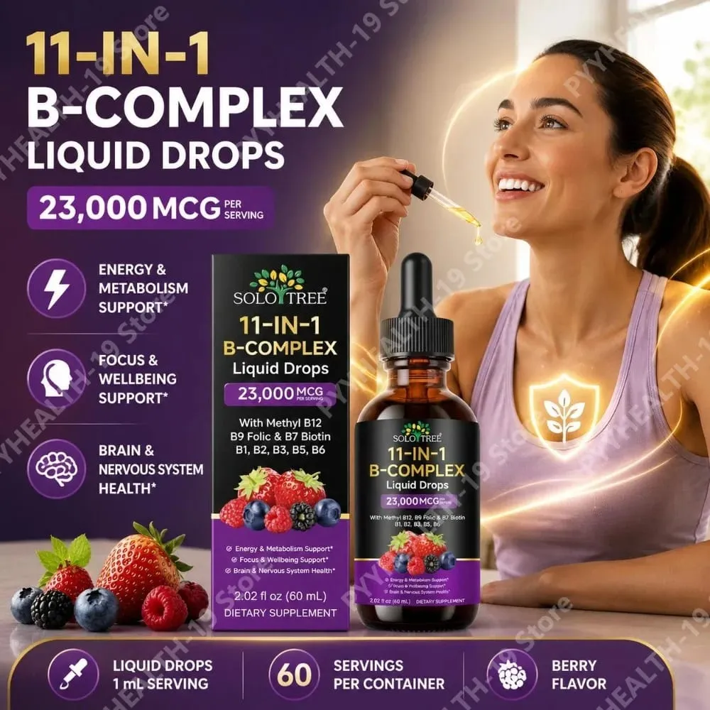B-Complex Liquid Drops 11-in-1 Methyl B12 Folate Biotin For Energy Focus & Brain Nervous Support Formula Adult 60ml — image 1