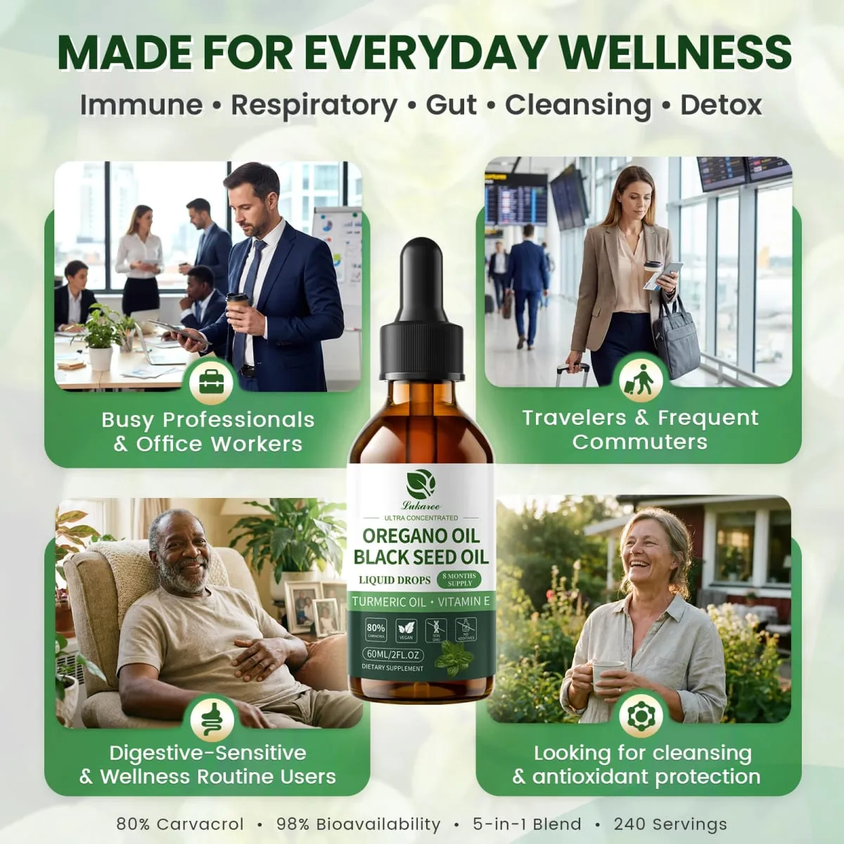 Lukaree 60ML Orgainc Oregano Oil Drop Support Sistem Imun Pernafasan Sokongan Kesihatan Penghadaman dan Keseimbangan Usus — image 5