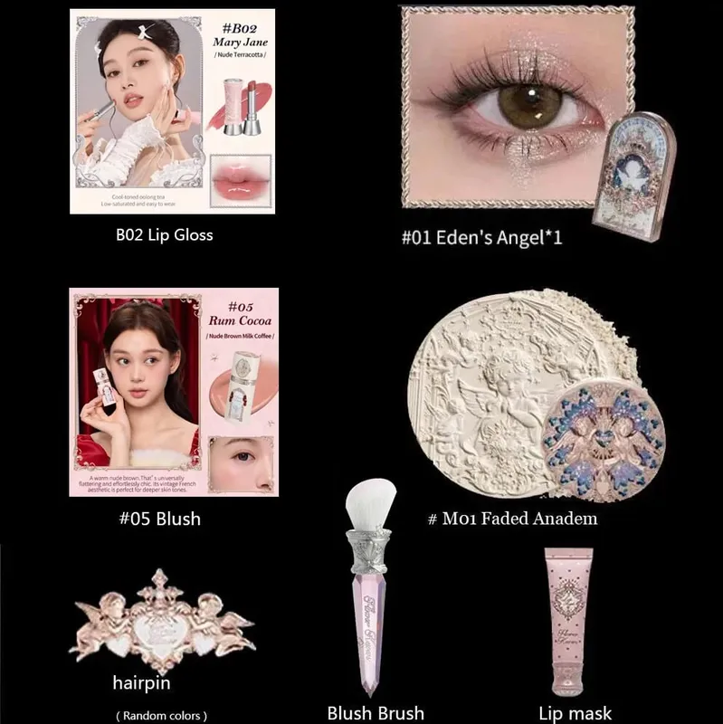 Коллекция Flower Know Little Angel, подарочная коробка для макияжа, тени для век, румяна, крем, матовая помада, хайлайтер, полный комплект «все в одном» — image 10