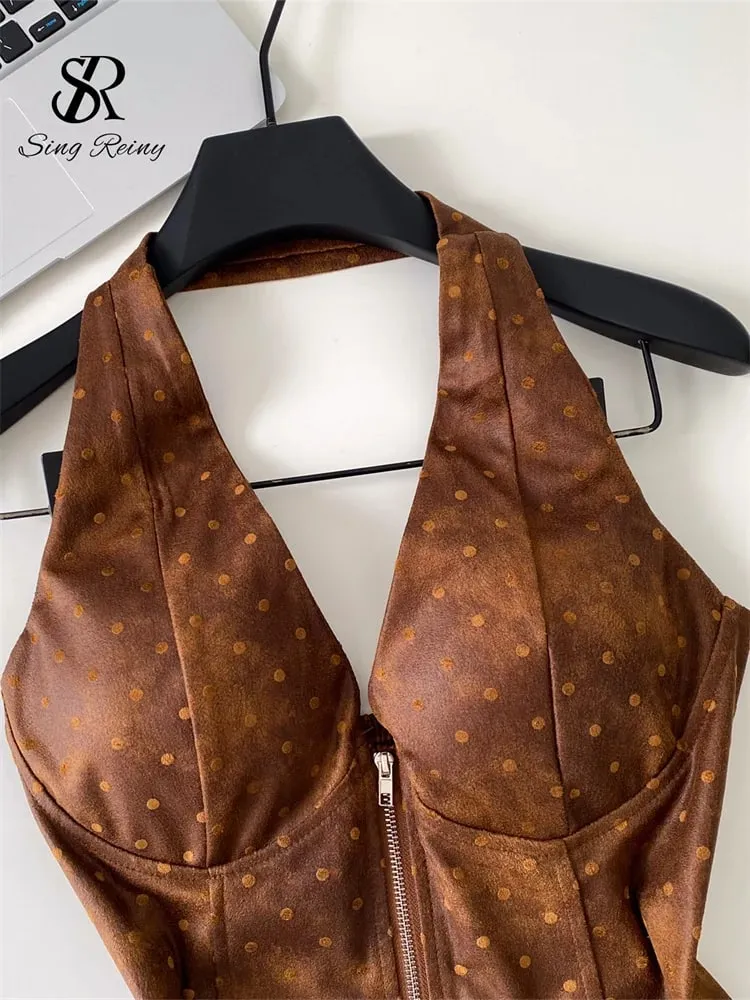 Polka Dot PU หนังเซ็กซี่ TOP Slim Backless Shirred ซิป Sensual Tank Top 2026 ผู้หญิงอินเทรนด์ Halter Hotsweet Camisole — image 5