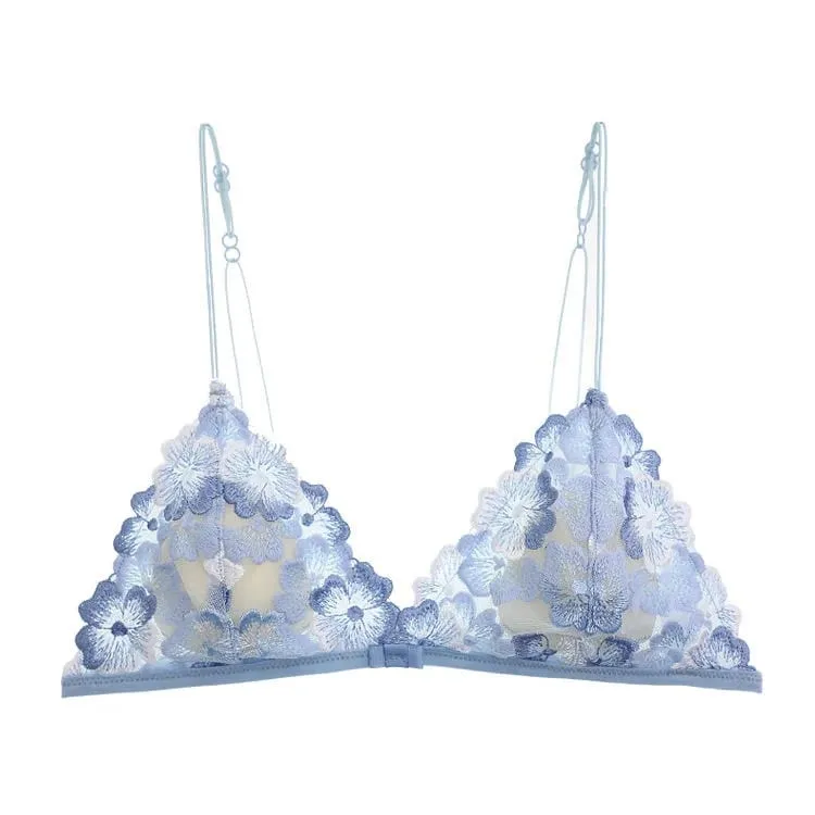 Bralette Renda Perancis Payudara Kecil Wanita Tanpa Wayar Ultra Nipis Seksi Sulaman Mesh Tanpa Underwire Push Up Set Bra Keselesaan BANERDANNI