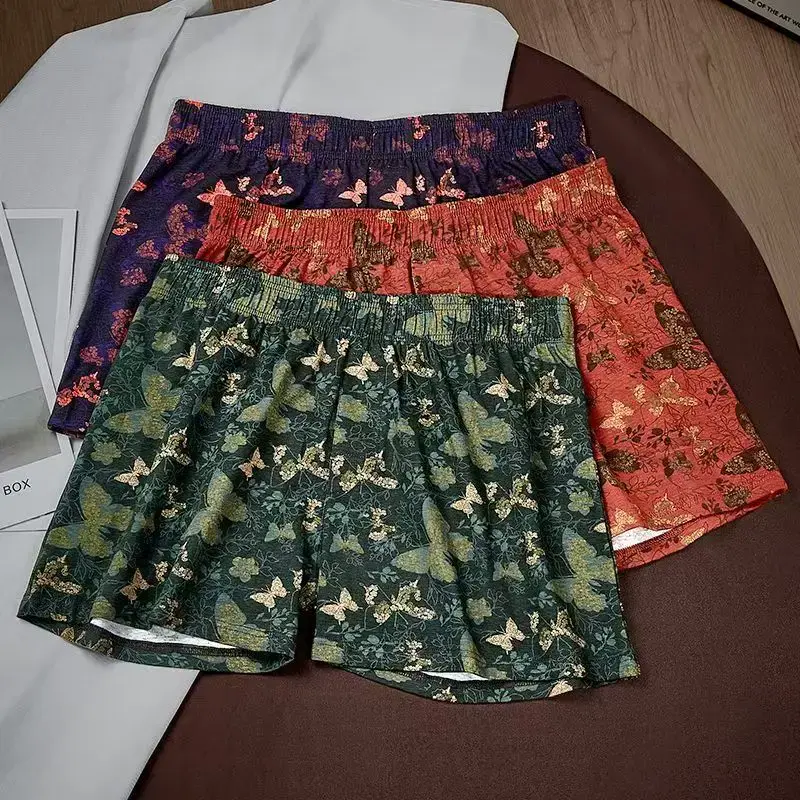 Conjunto de 4 peças de calças de ângulo plano com estampa de borboleta personalizada masculina, calças aro elásticas respiráveis soltas, roupa íntima casual masculina — image 3