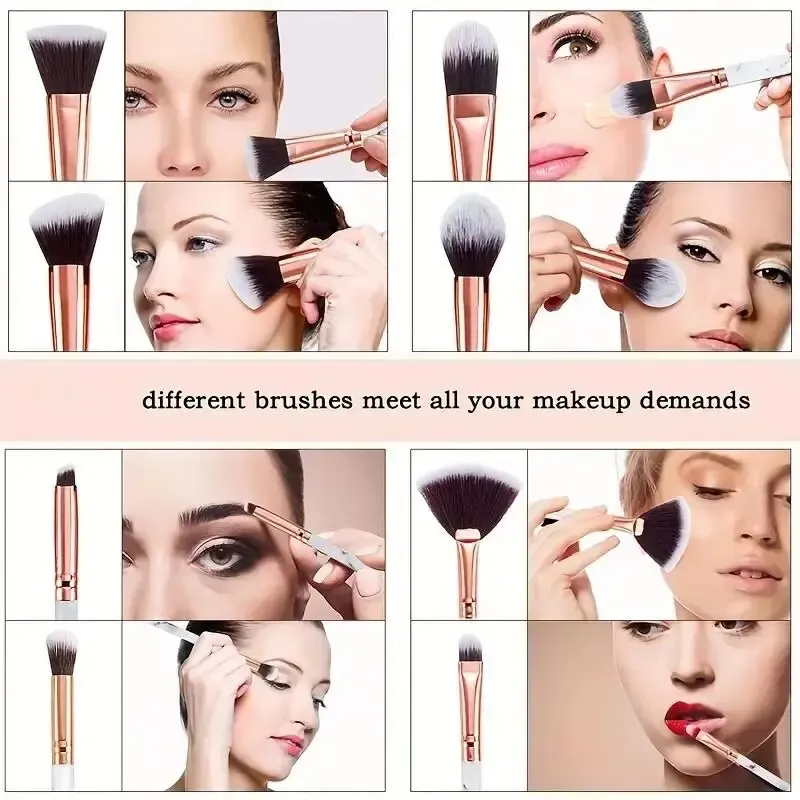 10 ชิ้น Marble แปรงแต่งหน้าพรีเมี่ยมสังเคราะห์ Kabuki Foundation Blending Face Powder Blush คอนซีลเลอร์อายแชโดว์แปรง — image 4