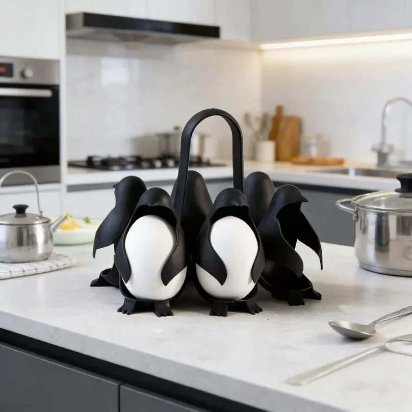 Niedlicher Pinguin-Eierkocher für Küchenhelfer, Eierkochwerkzeug, Eierdampfgarer mit Griff zum Kochen von Eiern — image 1