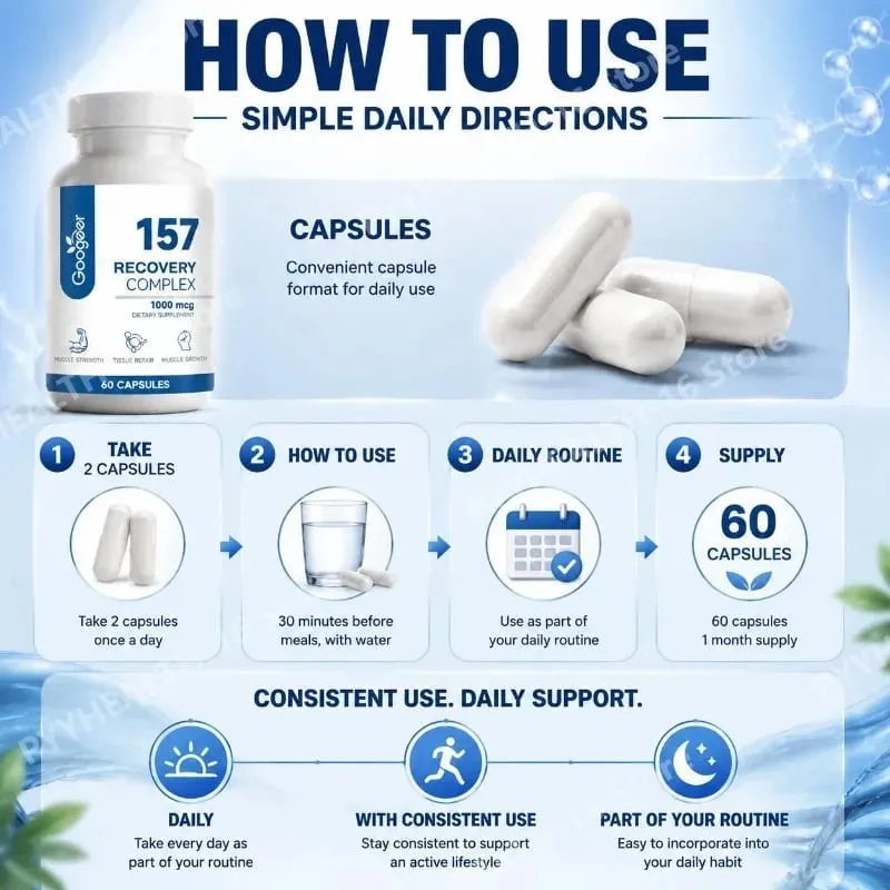 157 Recovery Complex Capsules พร้อม L-Valine และ L-Glutamine สำหรับการฟื้นฟูสนับสนุนการเจริญเติบโตของกล้ามเนื้อ Amino Blend 1,000 Mcg 60 แคปซูล — image 5