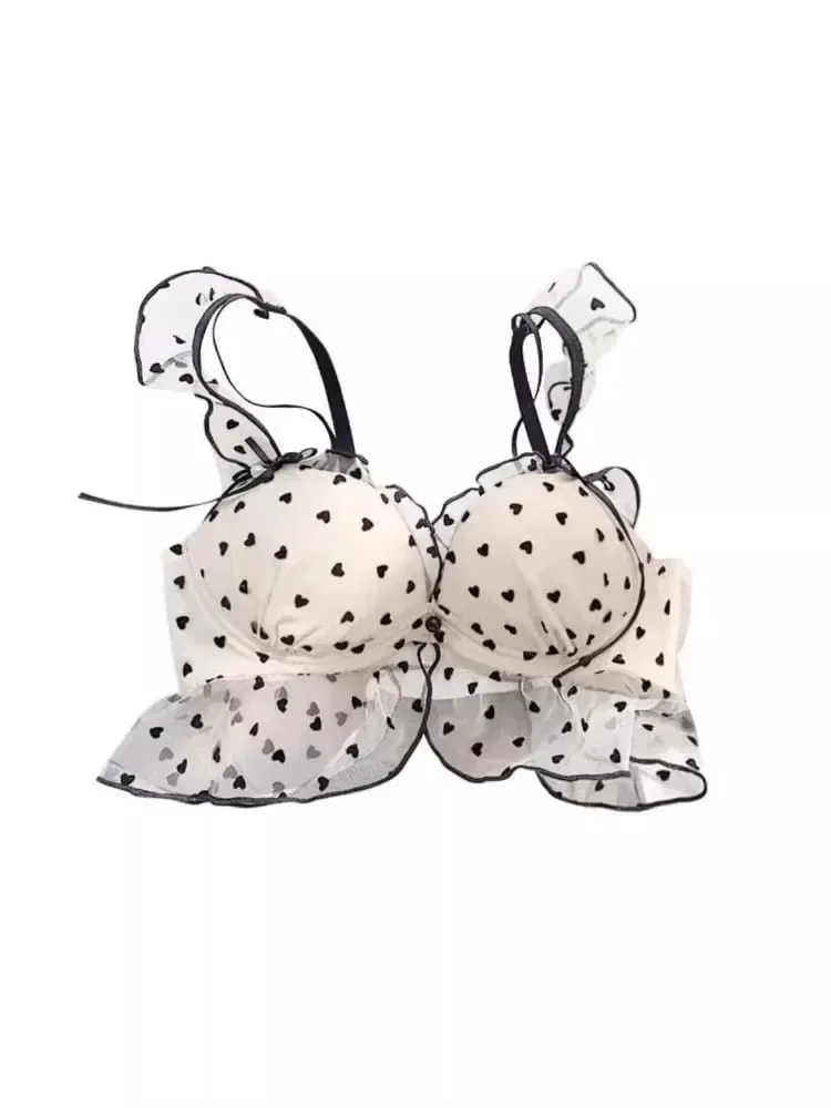 Simple léger luxe amour imprimé sous-vêtements en dentelle ensemble femmes petits seins rassembler Sexy pur désir doux soutien-gorge mignon soutien-gorge — image 6