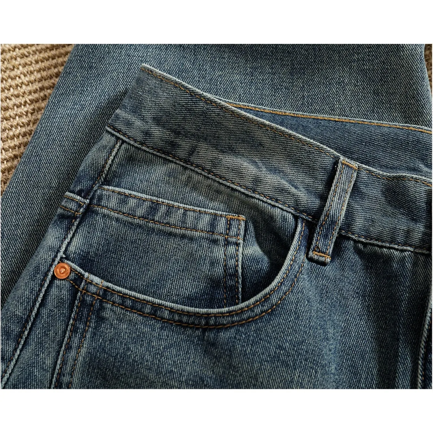 Retro distressed whiskering jeans til mænd tredimensionelle split silhuet brede ben løse denimbukser — image 5
