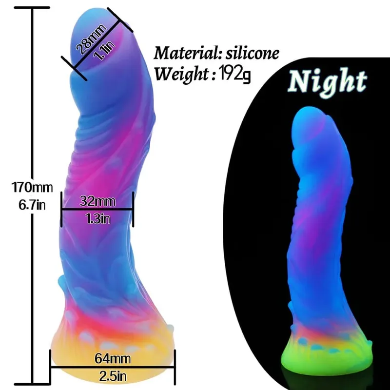 Palam Dubur Bercahaya Malam Realistik Bercahaya Monster Naga Dildo untuk Wanita Lelaki Palam Punggung Seksi Bentuk Anjing Mainan Seks untuk Pasangan