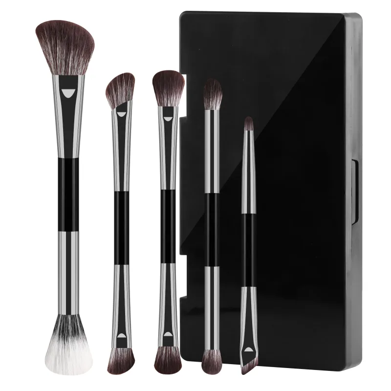 5 stk Dual Ended Face Eye Brush Kit med Opbevaringsboks Blush Detail Eyeliner børster til rejse Touch Up