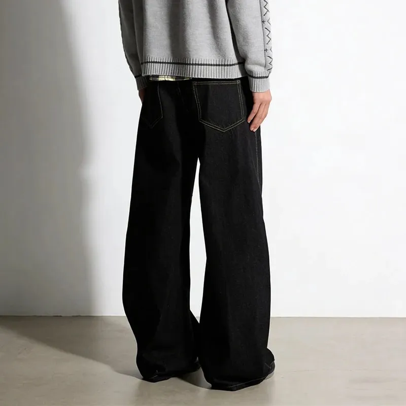Projekt guzika samolotu Czarne męskie jeansy typu Boot Cut Niszowe Unisex Główna ulica Luźne szerokie nogawki Denim długie spodnie 2026 Nowy 9X2176 — image 3