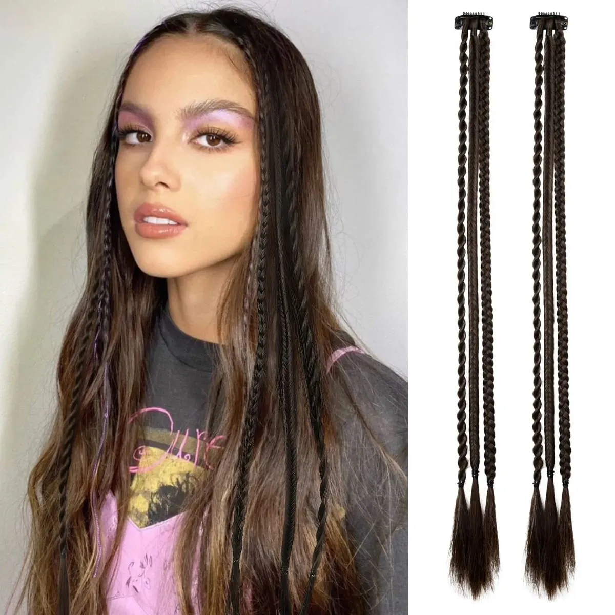 Extensions de cheveux tressés à clips, postiches synthétiques longues et douces à un Clip pour femmes — image 4