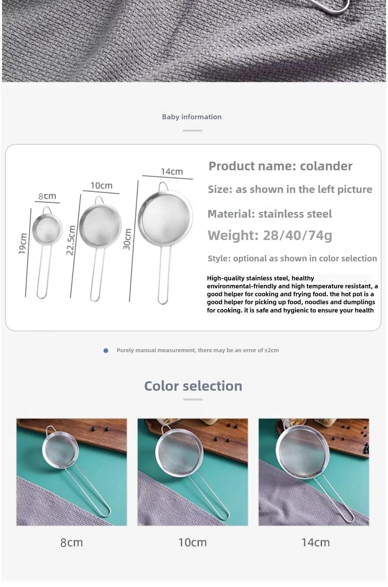1-3Pcs Stainless Steel Wire Fine Mesh Oil Strainer Flour Colander Sieve Sifter Pastry Baking Tools Kitchen Accessories — image 9