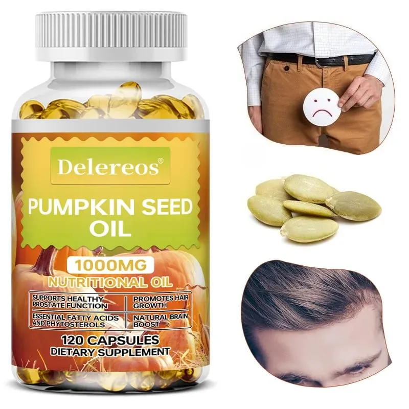 Capsule di olio di semi di zucca da 1000 mg supportano la prostata, la vescica urinaria e la salute dei capelli per gli uomini Salute cardiovascolare Non OGM — image 1