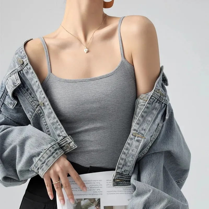 Letní základní tílka Špagetový pásek Camis Pevné strečové topy pro ženy Bez rukávů Slim Fit Basic Pevná pletená košilka — image 13