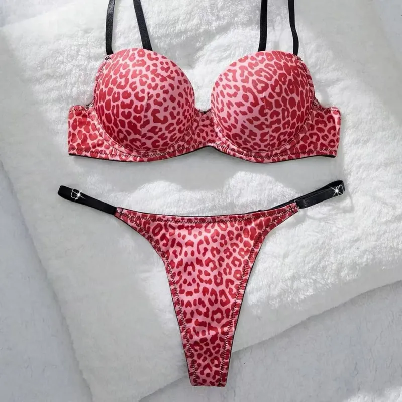 Ensemble de soutien-gorge push-up sexy imprimé léopard avec string assorti pour femme – Ensemble de sous-vêtements — image 9
