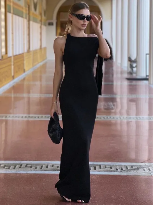 Hugcitar moda solidna O Neck bez rękawów Patchwork seksowna Bodycon Maxi sukienka na studniówkę letnie ubrania damskie Party Festival Club Y2K — image 8