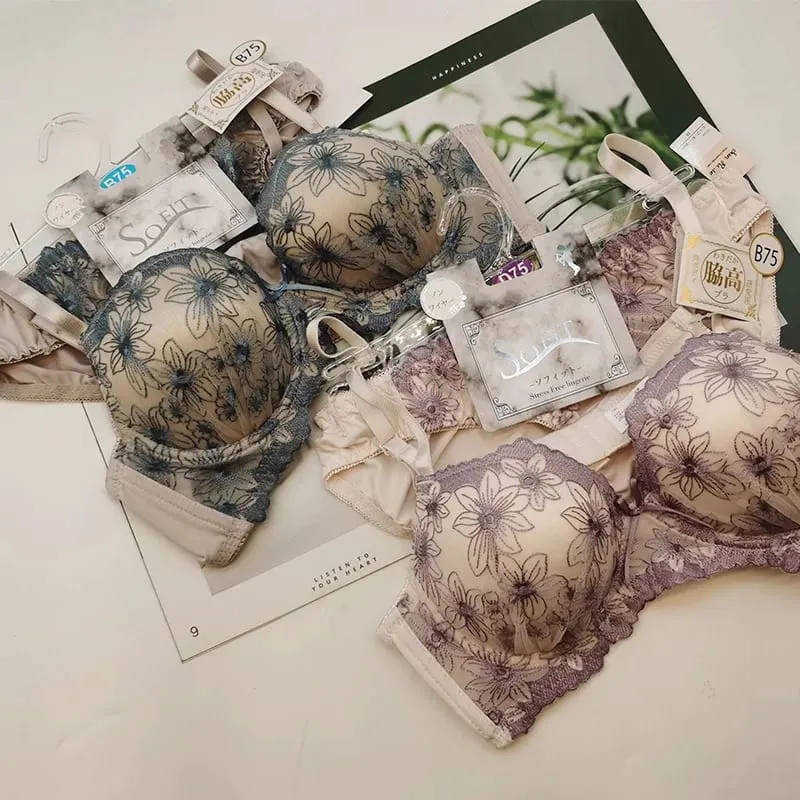 Neues, stützendes Spitzen-BH-Set, Luxusmodelle, Stickerei, hautfreundliche Dessous, kurzer Anzug, bequeme, kabellose Unterwäsche — image 4