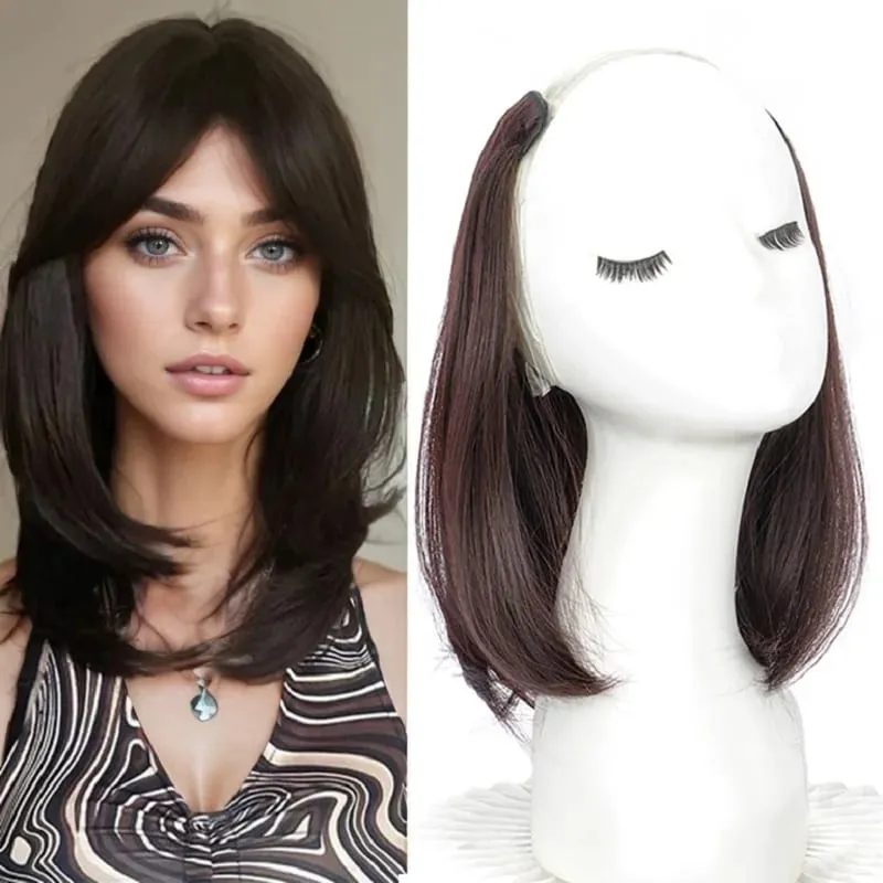 20/30cm Synthetic Short Straight Internal Buckle V-shaped Half Head 4Clips Hair Extension Invisible Hairpiece for Women — image 2