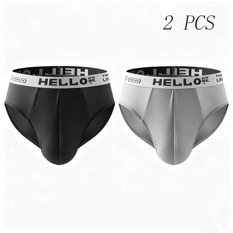 Hello Lot de 2 slips en soie de lait pour homme sans couture, respirants, séchage rapide avec ceinture graphique, ensemble de sous-vêtements confortables