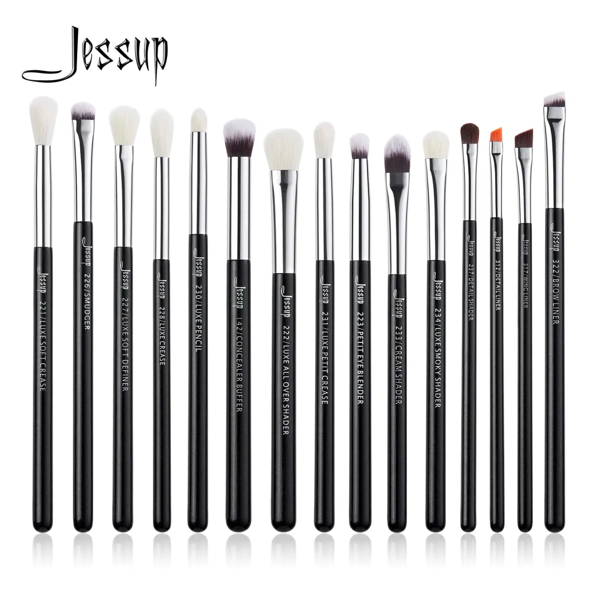 Sada štětců na líčení očí Jessup 15ks Přesný štětec na oční stíny Eyebrow EyeLiner Blending Concealer Natural Synthetic Black T177 — image 1