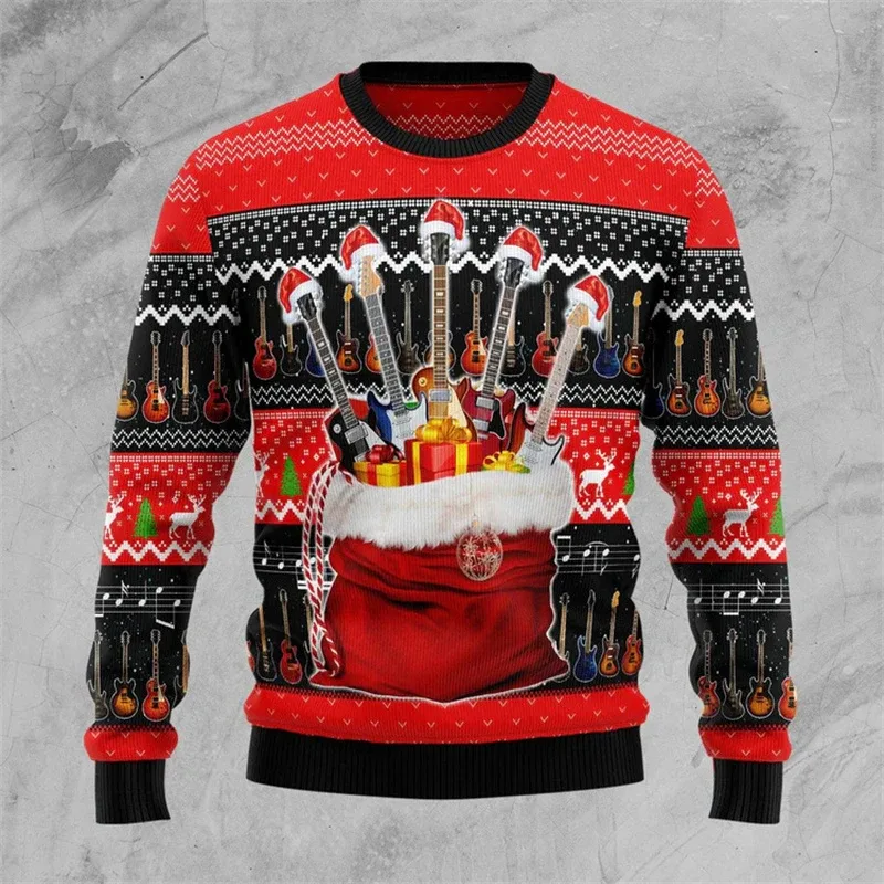 Baju Sweater Krismas Jelek 2026 Lelaki Pullover Corak Santa Claus Wanita 2026 Baju Sweat Leher Krew Merry Christmas Tahun Baru