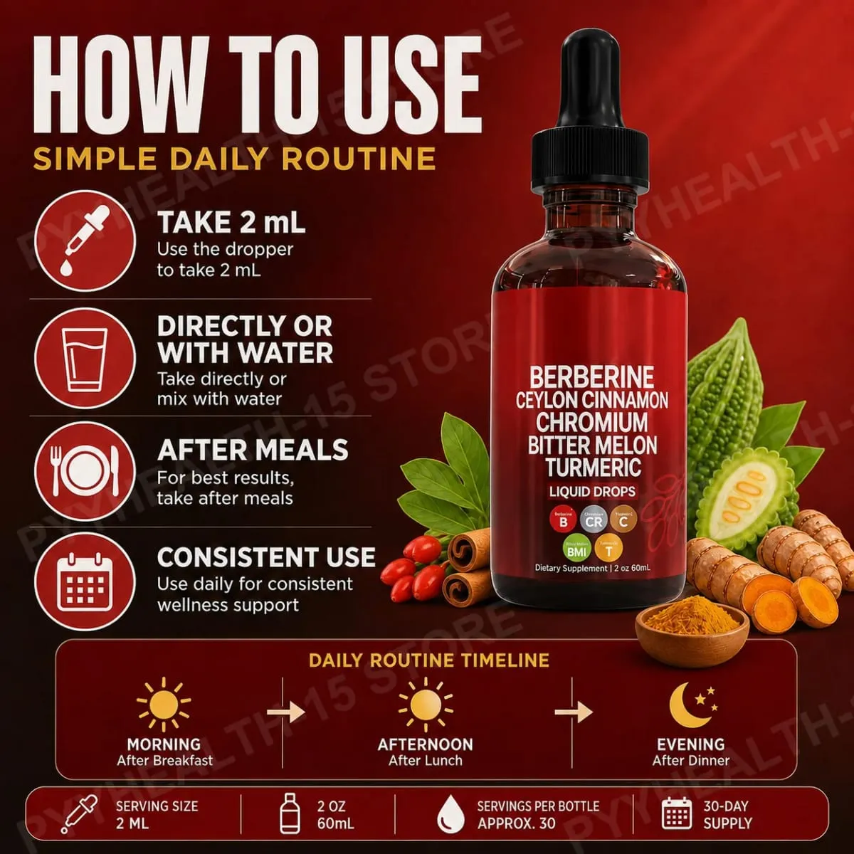 Berberine HCl & Ceylon Cinnamon Liquid Drops with Chromium and Turmeric for Energy Vitality & Metabolism Support 60 mL — image 5