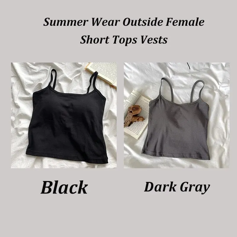 2 ชิ้น/เซ็ตผู้หญิง Basic Cotton Camisole มาดามสีทึบสปาเก็ตตี้สายรัดแขนกุด Slim เสื้อ Breathable เสื้อแขนกุดสั้น — image 11