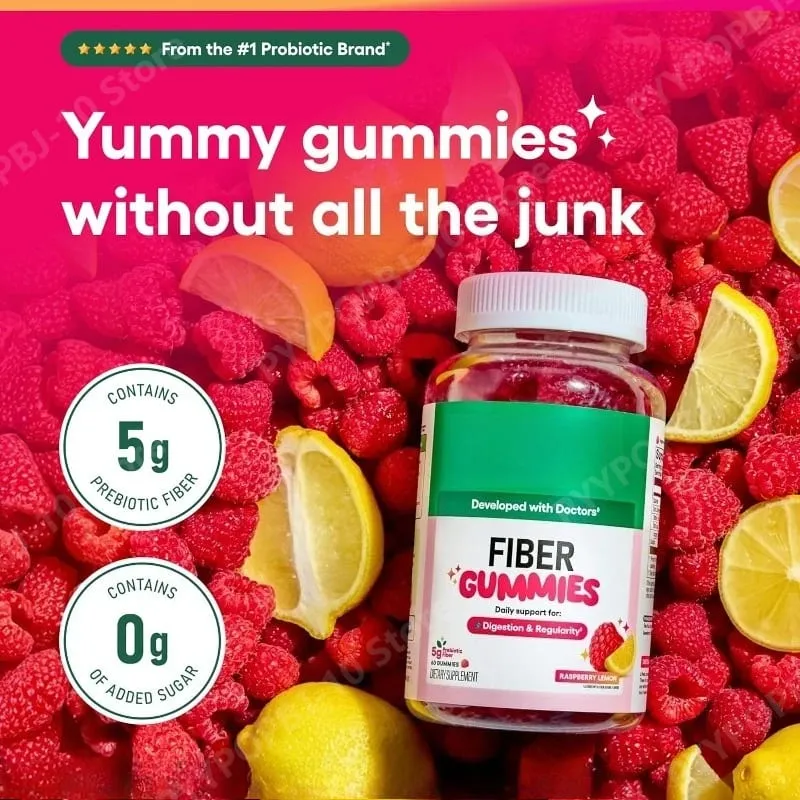 Gummies aux fibres santé digestive régularité saveur framboise citron sans sucre ajouté racine de chicorée végétalienne prébiotique 60CT adultes — image 2
