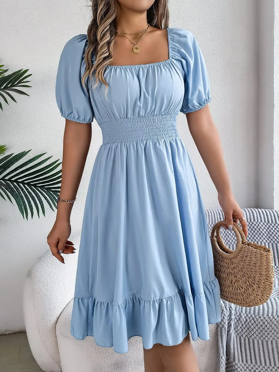 Frühling Sommer Elegantes Kleid mit hoher Taille Square Neck Kurzarm Rüschenkante Lange Kleider 2026 Valentinstag Damenbekleidung — image 5