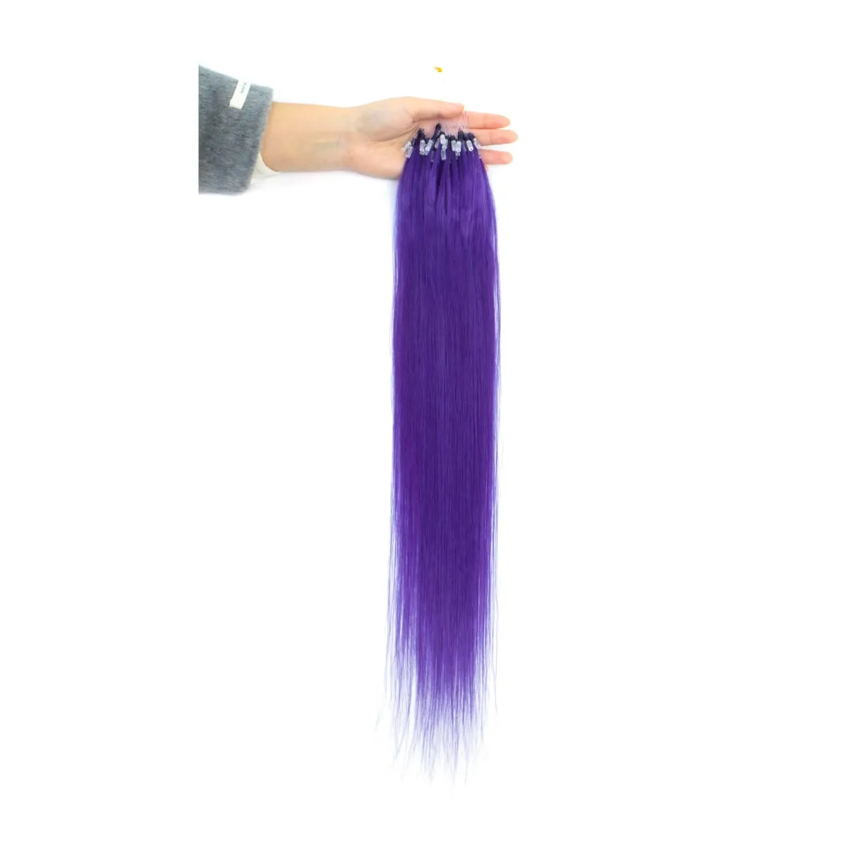Extensions de cheveux humains colorés à micro maillons, sans colle, cheveux humains vierges, pour femmes et filles, 50 brins colorés, 30G, gris — image 15