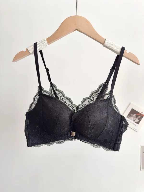 Set reggiseno in pizzo da donna con busto piccolo chiusura frontale senza fili bellissimo reggiseno push-up sul retro morbido intimo quotidiano taglia 32‑38AB — image 9