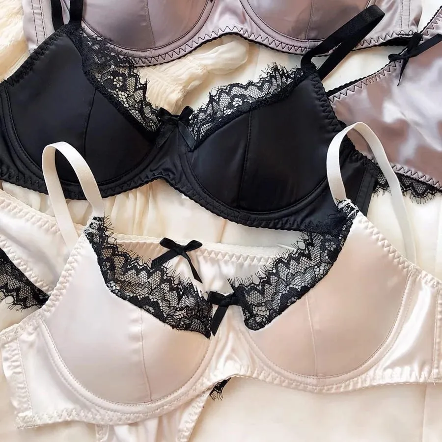 2025 Nuovo Sottile Sexy Del Merletto Del Cotone Patchwork Insieme Del Reggiseno Delle Donne Push Up Raccogliere Biancheria Intima Sexy Mutandine e boxer Lingerie di Raso Ragazze Intimo — image 3