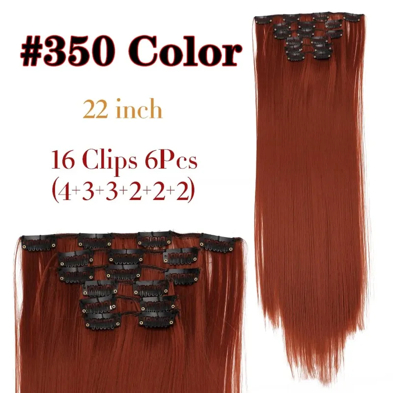 คลิปสีดำในส่วนขยายตรง 22 "ยาวสังเคราะห์หนาคลิปบนผมสำหรับผู้หญิง 6 ชิ้น/เซ็ต CURLY Full HEAD งานแต่งงานทุกวัน — image 12