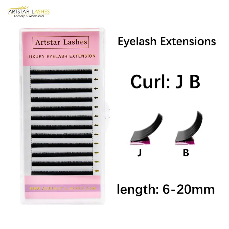 12 แถว/ถาดขนตาปลอม J B Curl 6-20 มม.ขนตา Matte Black Lashes แต่งหน้าเครื่องมือ