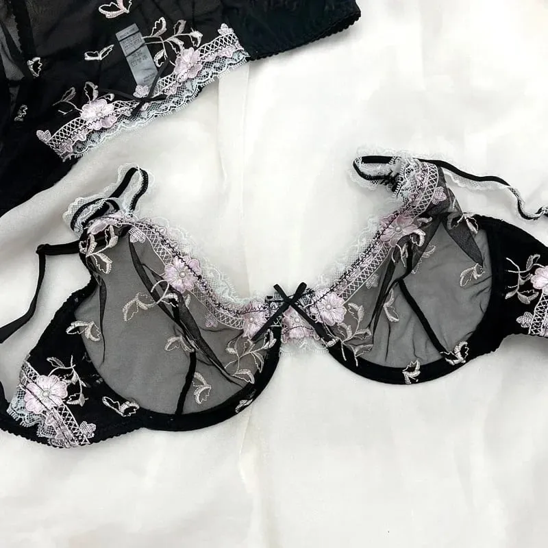 Ensemble de soutien-gorge Push-Up en dentelle brodée, poitrine complète, Petite, Support de levage réglable, Anti-affaissement, respirant, Lingerie Sexy pour femmes — image 10