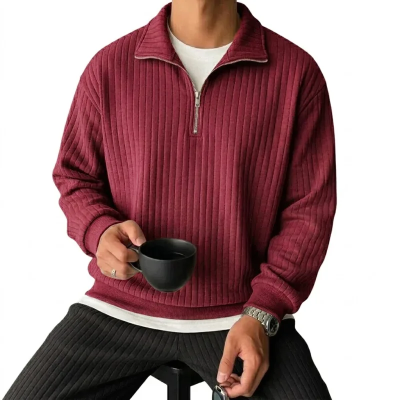 Quarter Zip Ανδρικά Φούτερ Πολυτελή Μονόχρωμες Ρίγες Πουλόβερ Φούτερ με Κουκούλα Γυμναστήριο Άνδρας V Λαιμός Φερμουάρ Πουκάμισα Μακρυμάνικα Ανδρικά Παλτά — image 8
