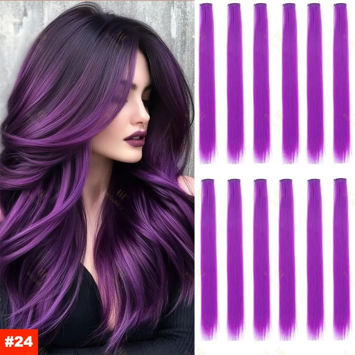 2026 สี Highlight Hair Extensions 22 นิ้วสายรุ้งสังเคราะห์ยาวตรง Hairpieces สีม่วงสีชมพูสีฟ้าสำหรับหญิงสาวเด็ก