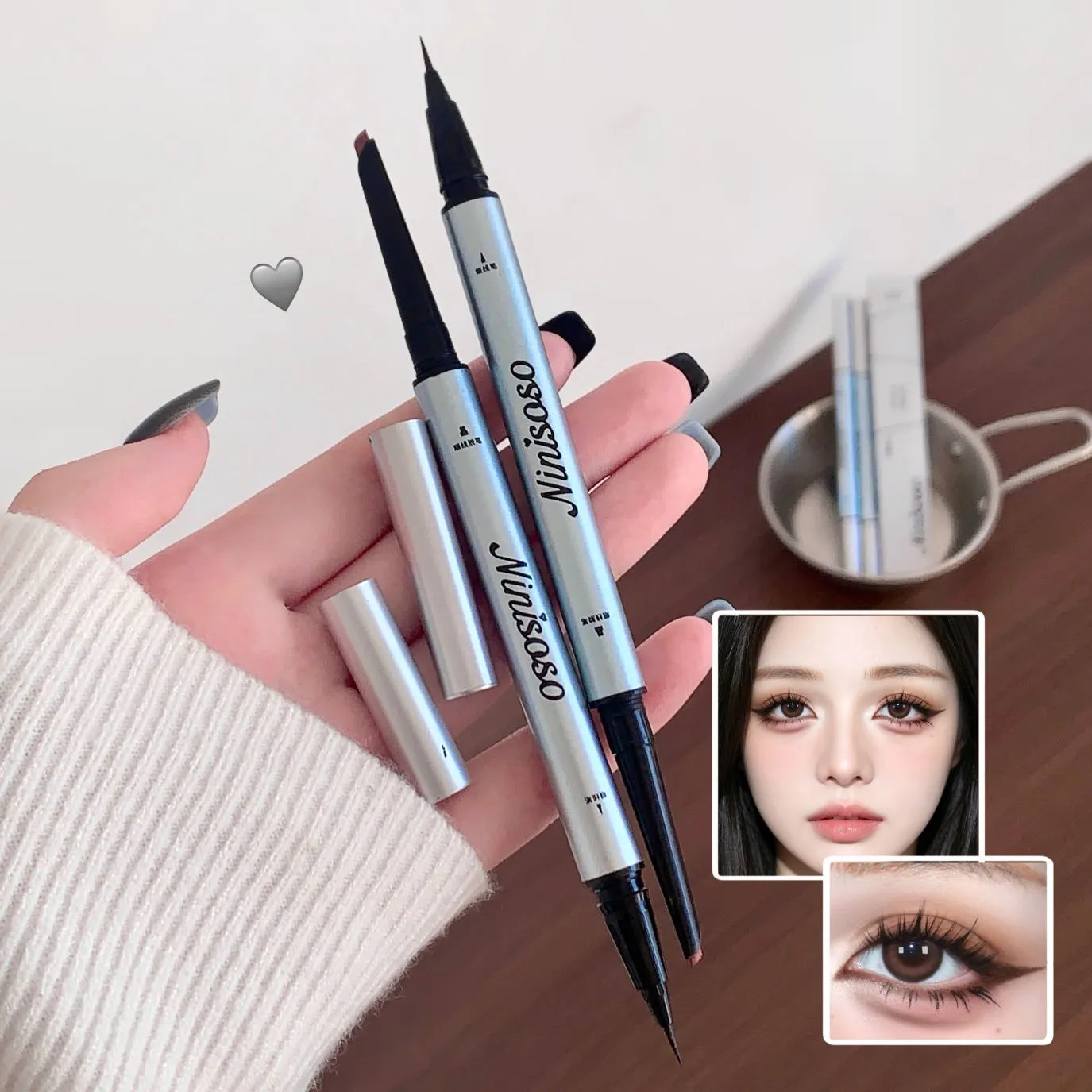 1pc Doppel Kopf Ultra-feine Matte Rot Braun Eyeliner Stift Wasserdicht Schwarz Braun Eyeliner Gel Bleistift Schnell Trocknend einfach Tragen Eye Liner — image 6