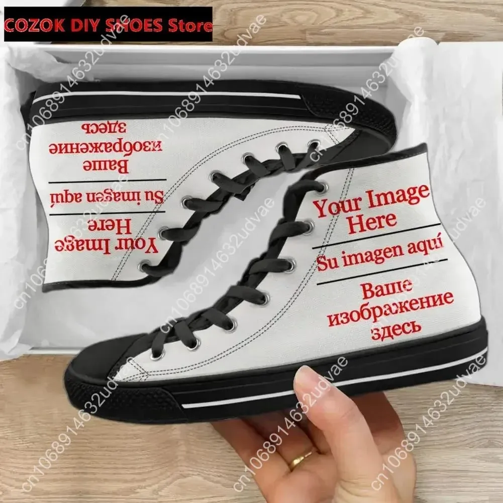 Pánské vulkanizované tenisky Vysoké plátěné boty Vlastní obrázek Název Design Pánské ploché boty Šněrovací obuv Dropshipping — image 10