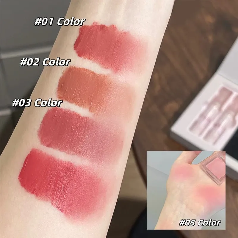 KUNSTVÆRDI 6 stk Makeup Sæt inkluderer 4 stk Velvet Nude mat flydende læbestift og 1 stk ansigts blush palette med halskæde gave kosmetik — image 7
