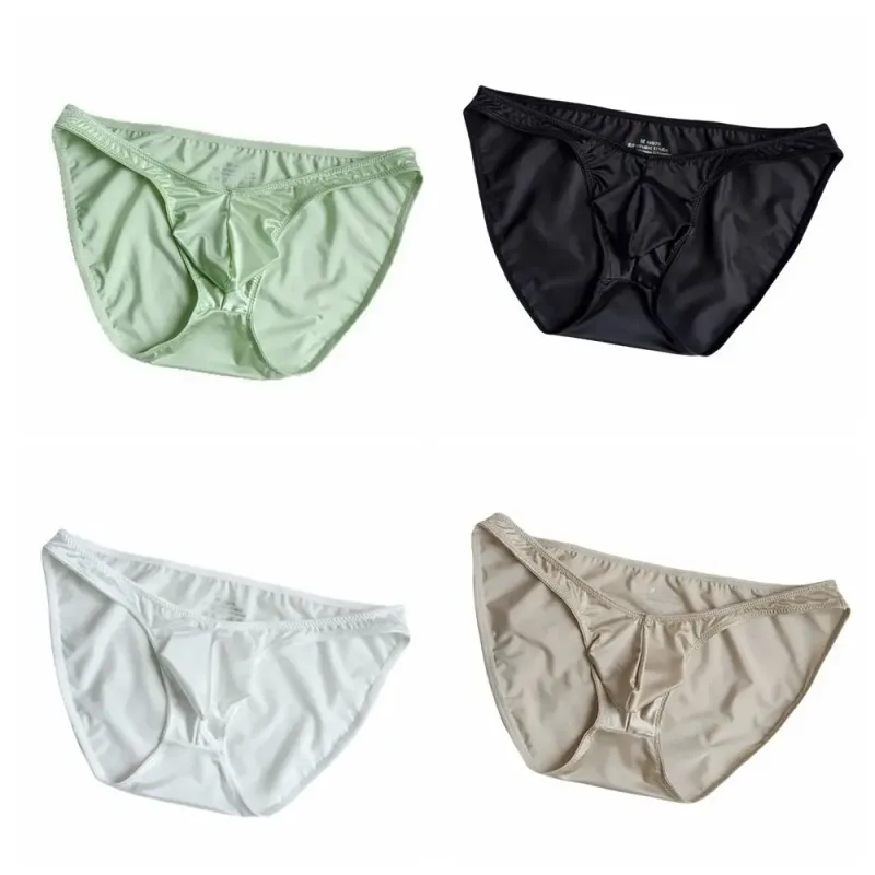 Bequeme U-Pouch-Unterwäsche für Herren mit niedriger Taille, atmungsaktiv, nahtlos, Satin-Seiden-Slip, schmaler Gürtel, Dessous, Eisseiden-Höschen, Sport — image 15