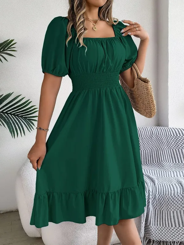 Frühling Sommer Elegantes Kleid mit hoher Taille Square Neck Kurzarm Rüschenkante Lange Kleider 2026 Valentinstag Damenbekleidung — image 9