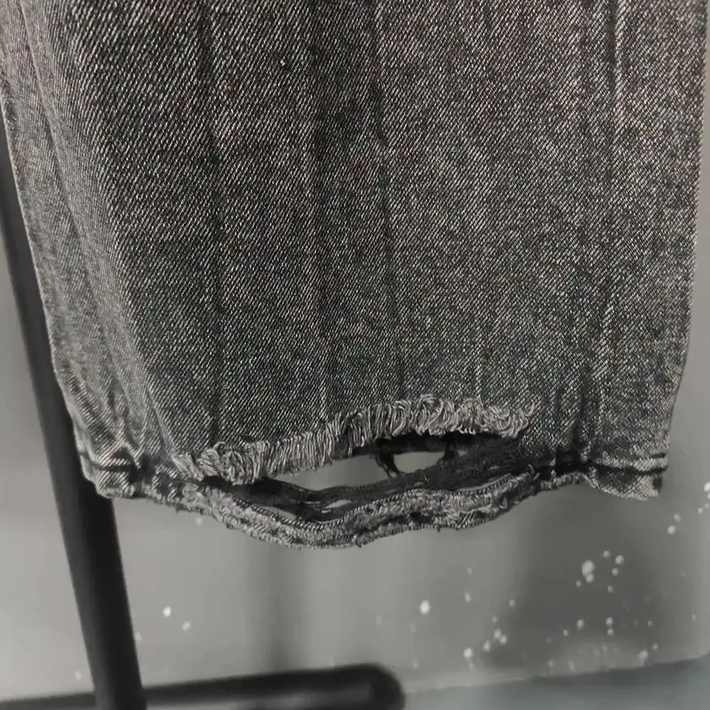 Distressed Niche Design Μαύρο γκρι Micro Flared Ανδρικό τζιν παντελόνι Loose Trend με ίσια τρύπα στο κάτω μέρος Casual τζιν παντελόνι 28W5868