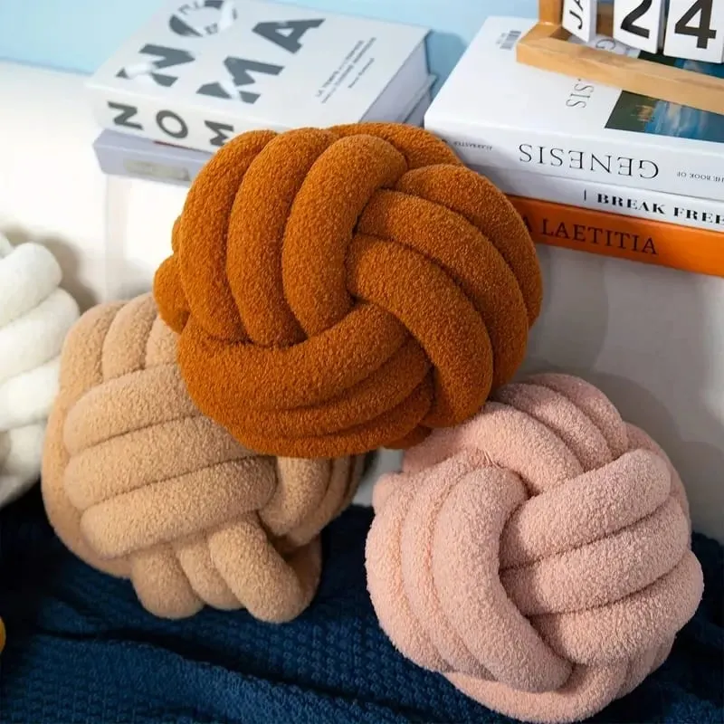 Decorazione domestica Cuscino a sfera annodata Cuscino in peluche a sfera annodata indeformabile ecologico Cuscino da tiro con retro a sfera annodata intrecciata a mano — image 4