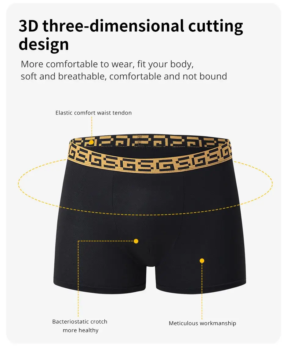 Ensemble de 5 pièces de sous-vêtements noirs classiques à taille élastique pour hommes, séchage rapide, confortables, sportifs, tendance pour jeunes, pantalons à coins plats — image 5