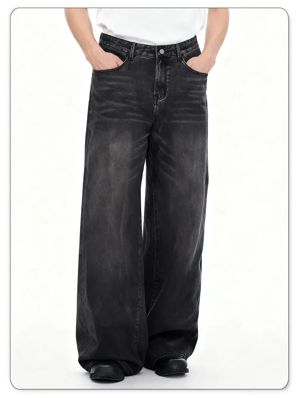 Seluar Jeans Lelaki Empat Musim Versi Korea Seluar Kasual Pelajar Amerika Retro Kelabu Hitam Longgar Kaki Lebar Jean Longgar Seluar Denim Lelaki — image 9