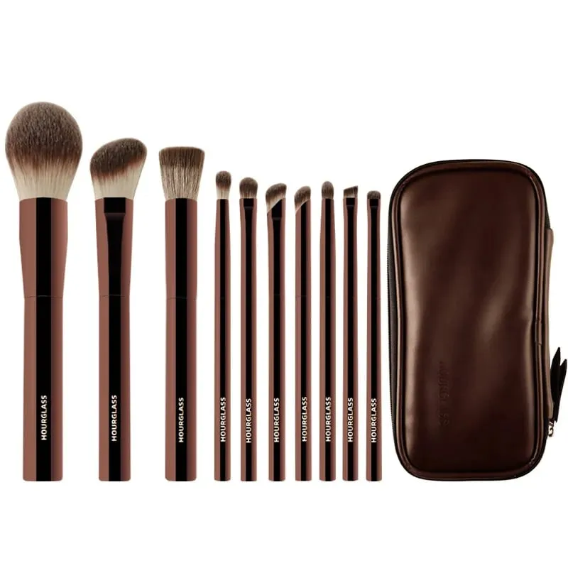 นาฬิกาทรายโหดร้ายฟรีแปรงแต่งหน้า-2024 ใหม่ 10 ชุดแปรง Blusher Powder Eyeshadow Foundation แปรงหรูหรามังสวิรัติแต่งหน้าเครื่องมือ