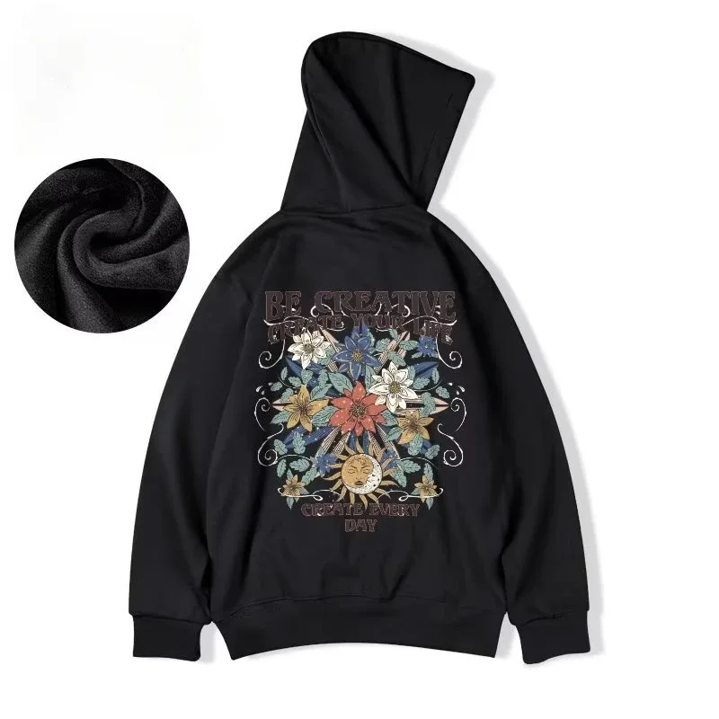 M-8XL Oversized Hoodies Men American Sun Moon Flower Print Oversized Hoodie Loose Hoodie Student's Large Hooded Sweater — image 4