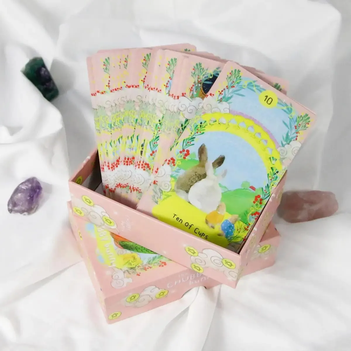 12*7 ซม.Chubby Bunny Tarot ดาดฟ้า 78 ใบที่มีกระต่ายน่ารัก 2.75X4.75 ''บรรจุภัณฑ์กล่องแข็ง