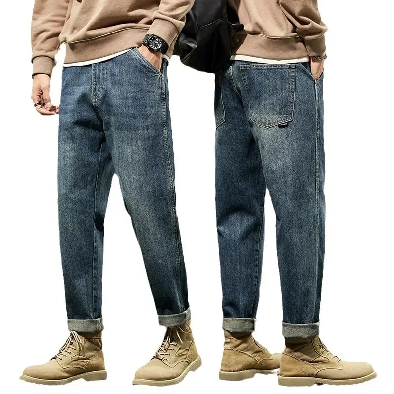 Mænds forår 2026 løse haremsbukser Denim Retro Solid Komfortable Harajuku lige jeans Simple Fashion Alsidige Cargo-bukser — image 6
